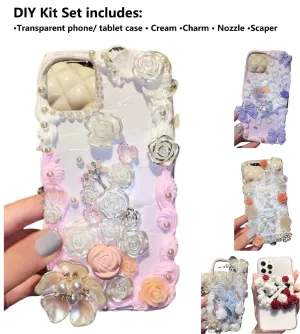 Decoden Phone Case DIY Craft Kits | Iridescent Flowers Bows Stringed Pearls Frames Charms | Samsung Android iPhone Cases