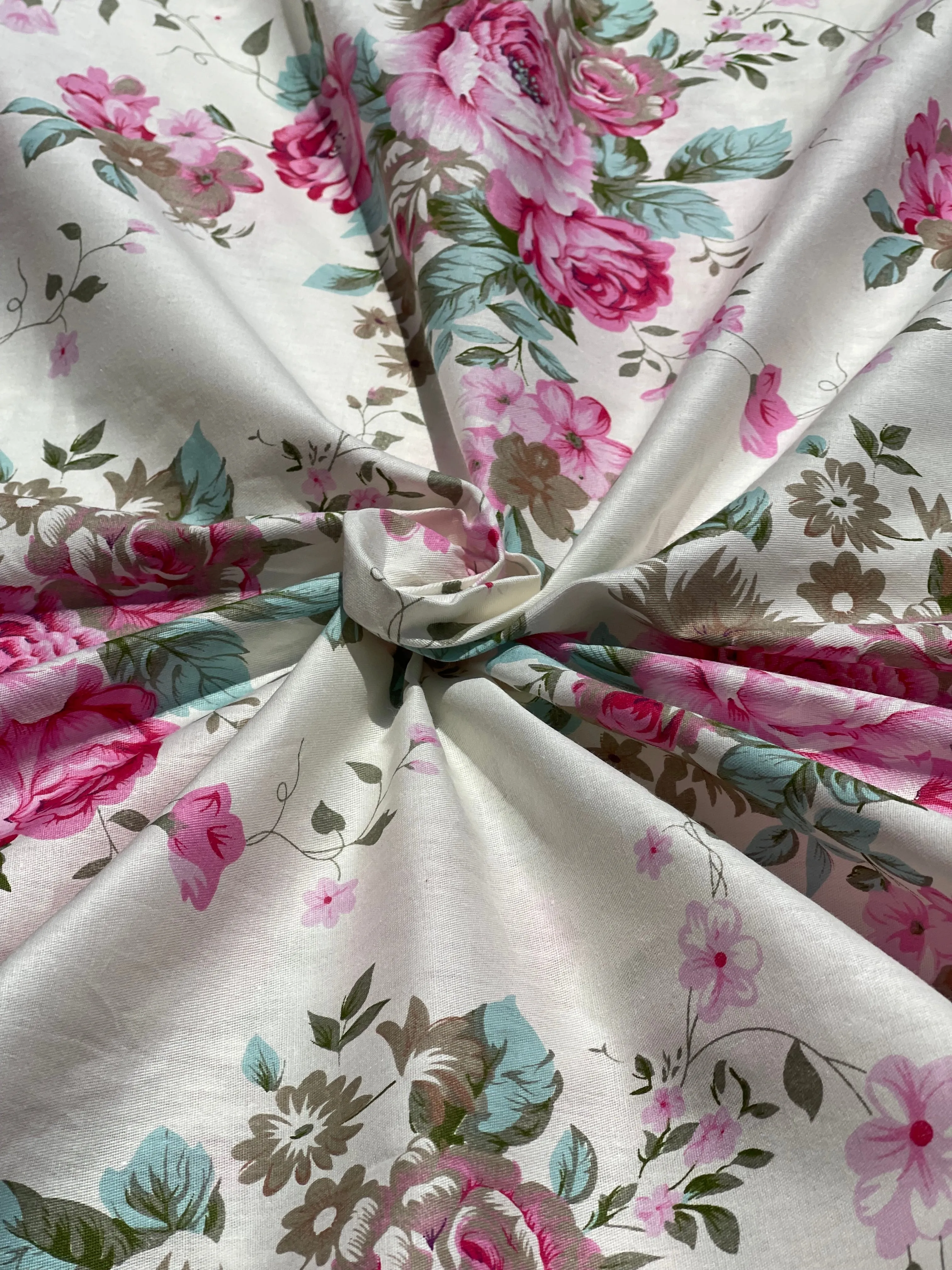 Delicate Pink Victorian Roses Cotton