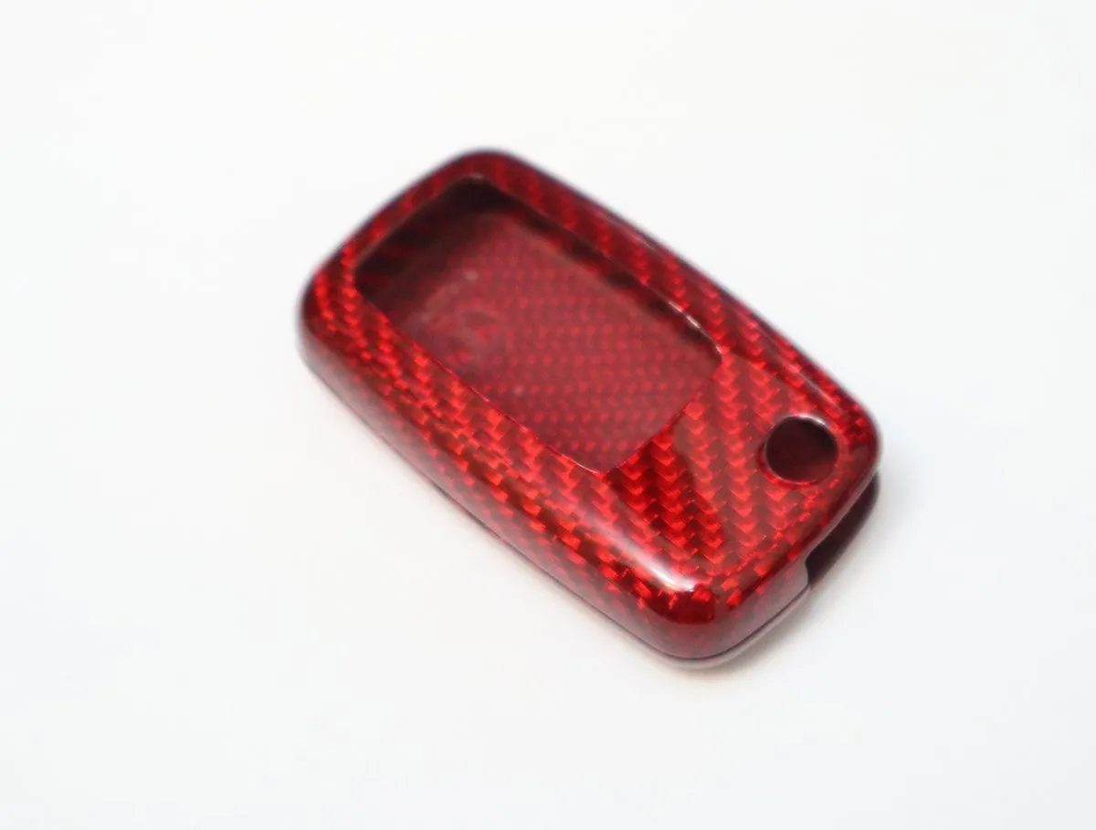 Deluxe Real Red Carbon Fiber Remote Flip Key Cover Case Skin Shell