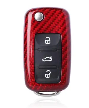Deluxe Real Red Carbon Fiber Remote Flip Key Cover Case Skin Shell