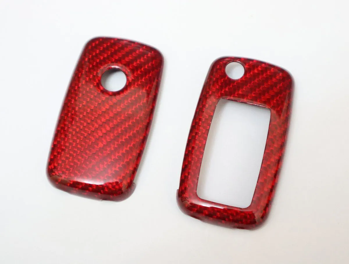 Deluxe Real Red Carbon Fiber Remote Flip Key Cover Case Skin Shell