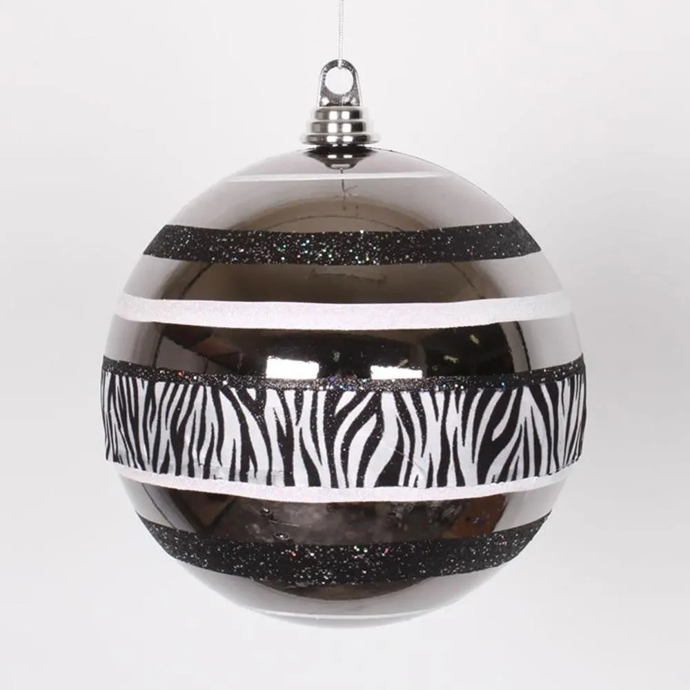 Diva Safari Zebra Print & Stripes Black and White Commercial Size Christmas Ball Ornament 8" (200mm)