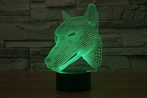 Dog Head Hologram LED Night Light Lamp - Color Changing