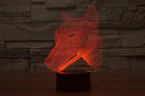Dog Head Hologram LED Night Light Lamp - Color Changing