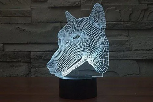 Dog Head Hologram LED Night Light Lamp - Color Changing