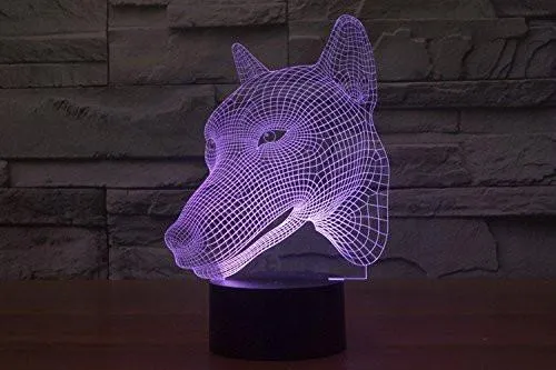 Dog Head Hologram LED Night Light Lamp - Color Changing