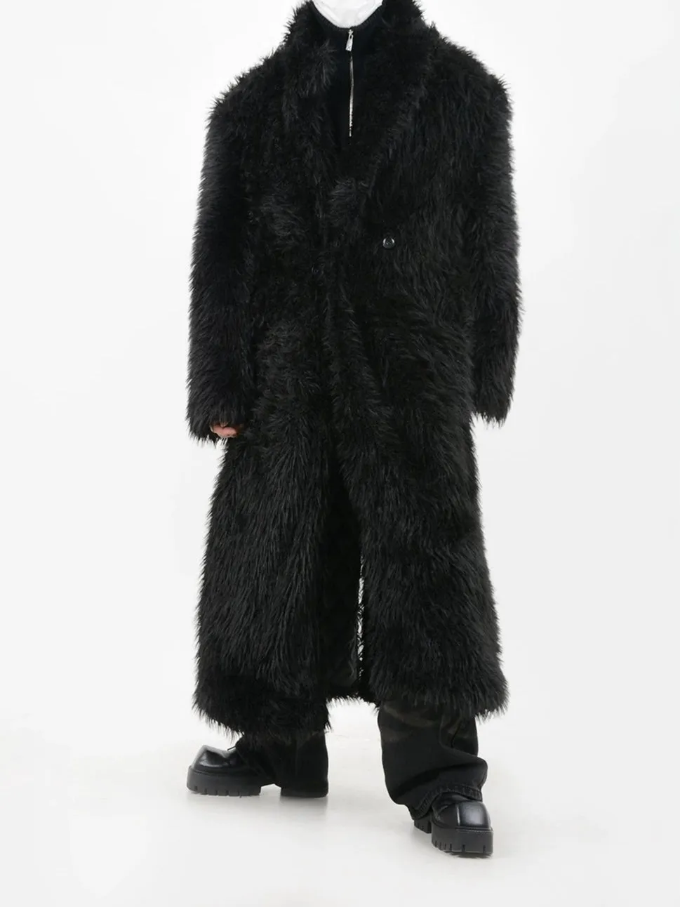 Double Breasted Faux Fur Longline Coat