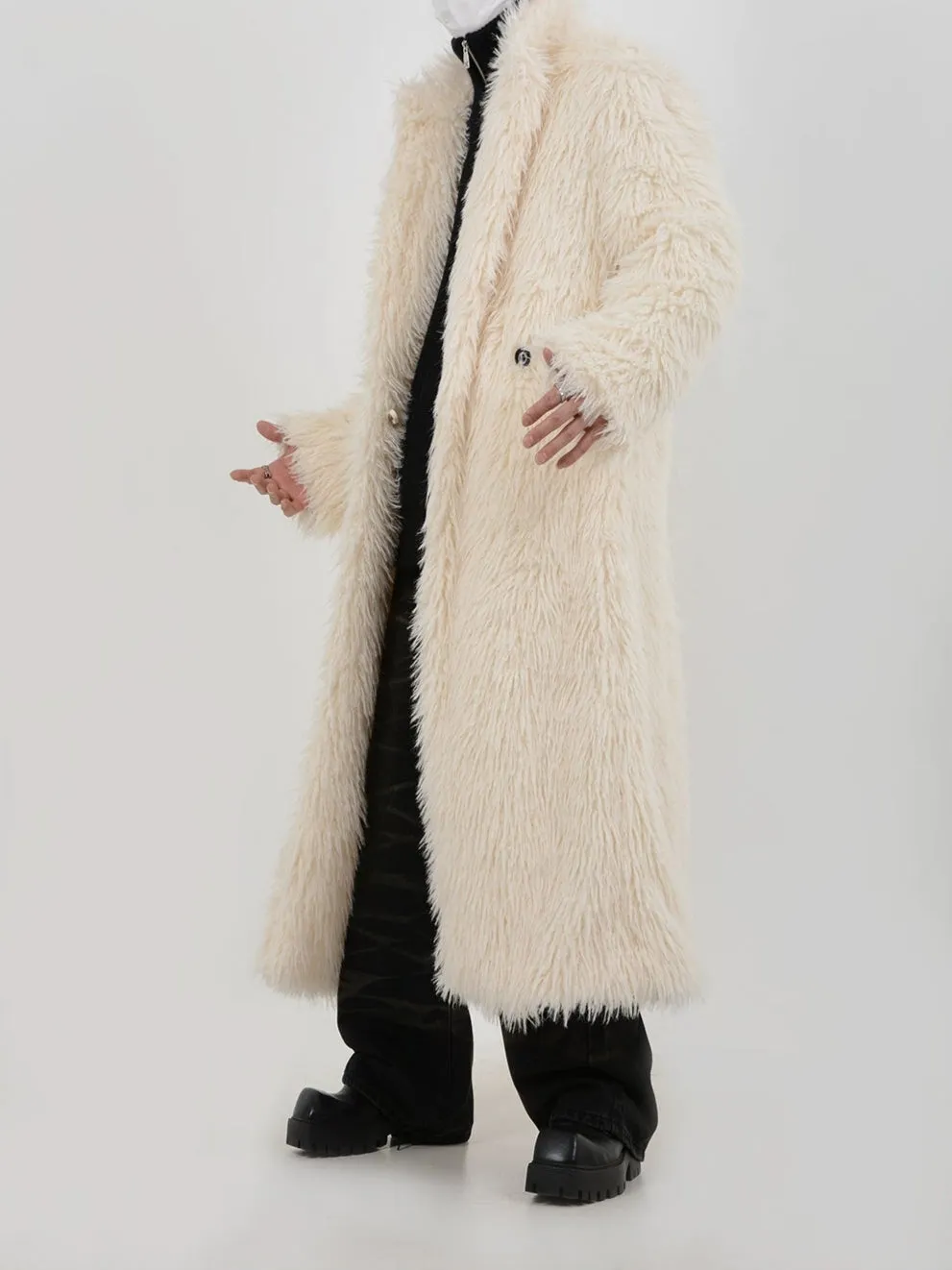 Double Breasted Faux Fur Longline Coat