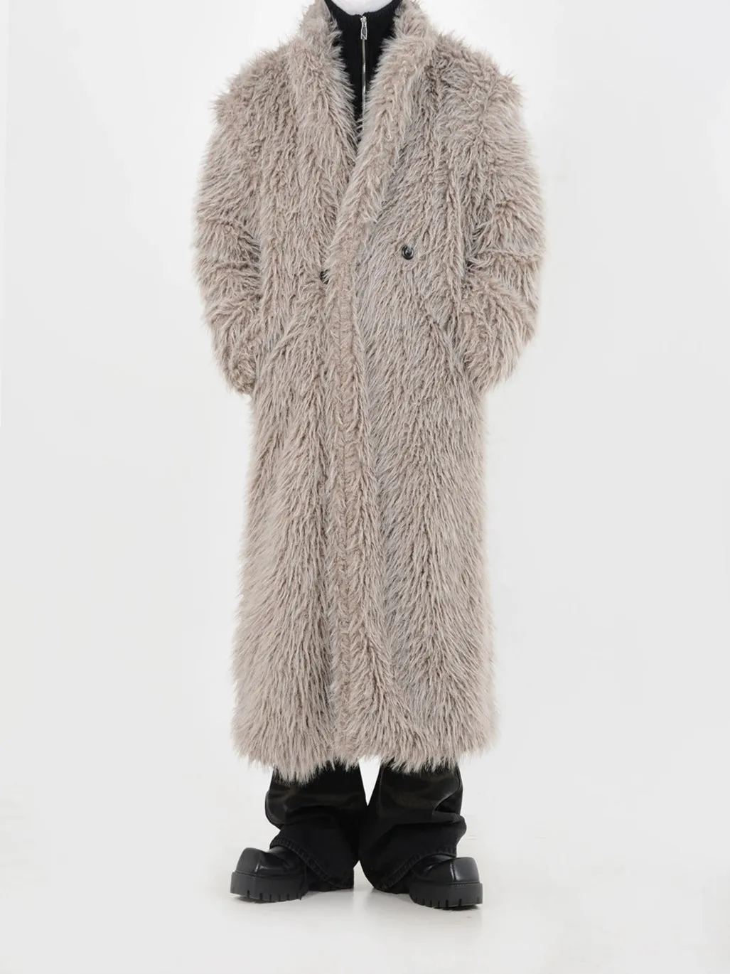 Double Breasted Faux Fur Longline Coat