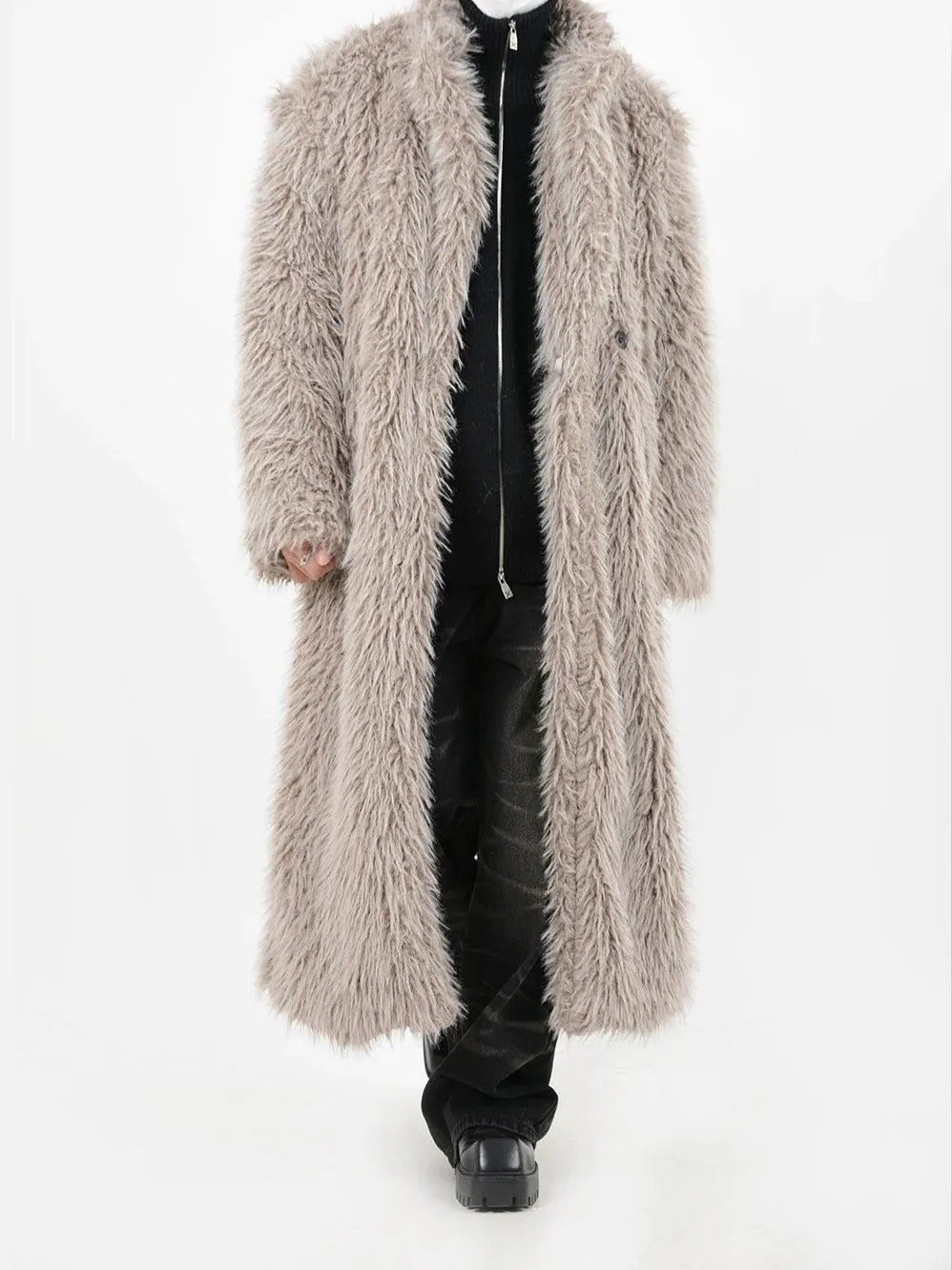 Double Breasted Faux Fur Longline Coat
