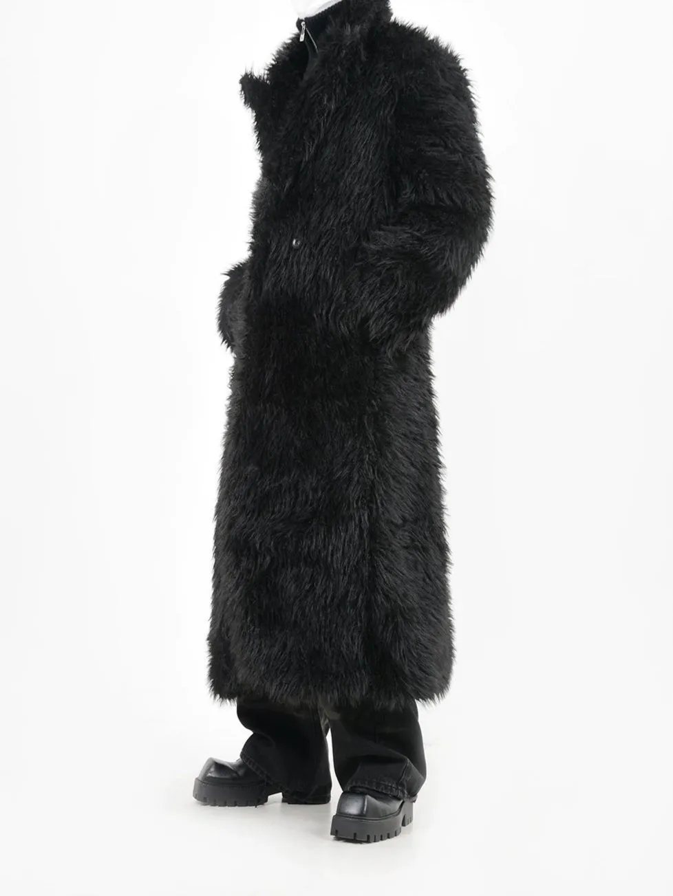 Double Breasted Faux Fur Longline Coat
