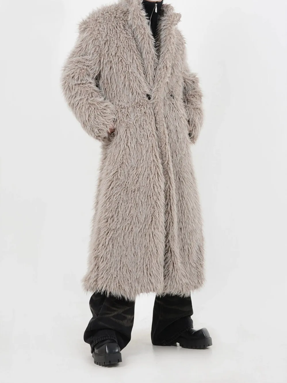 Double Breasted Faux Fur Longline Coat