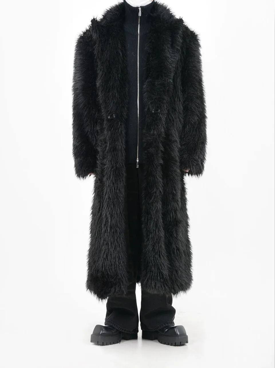 Double Breasted Faux Fur Longline Coat
