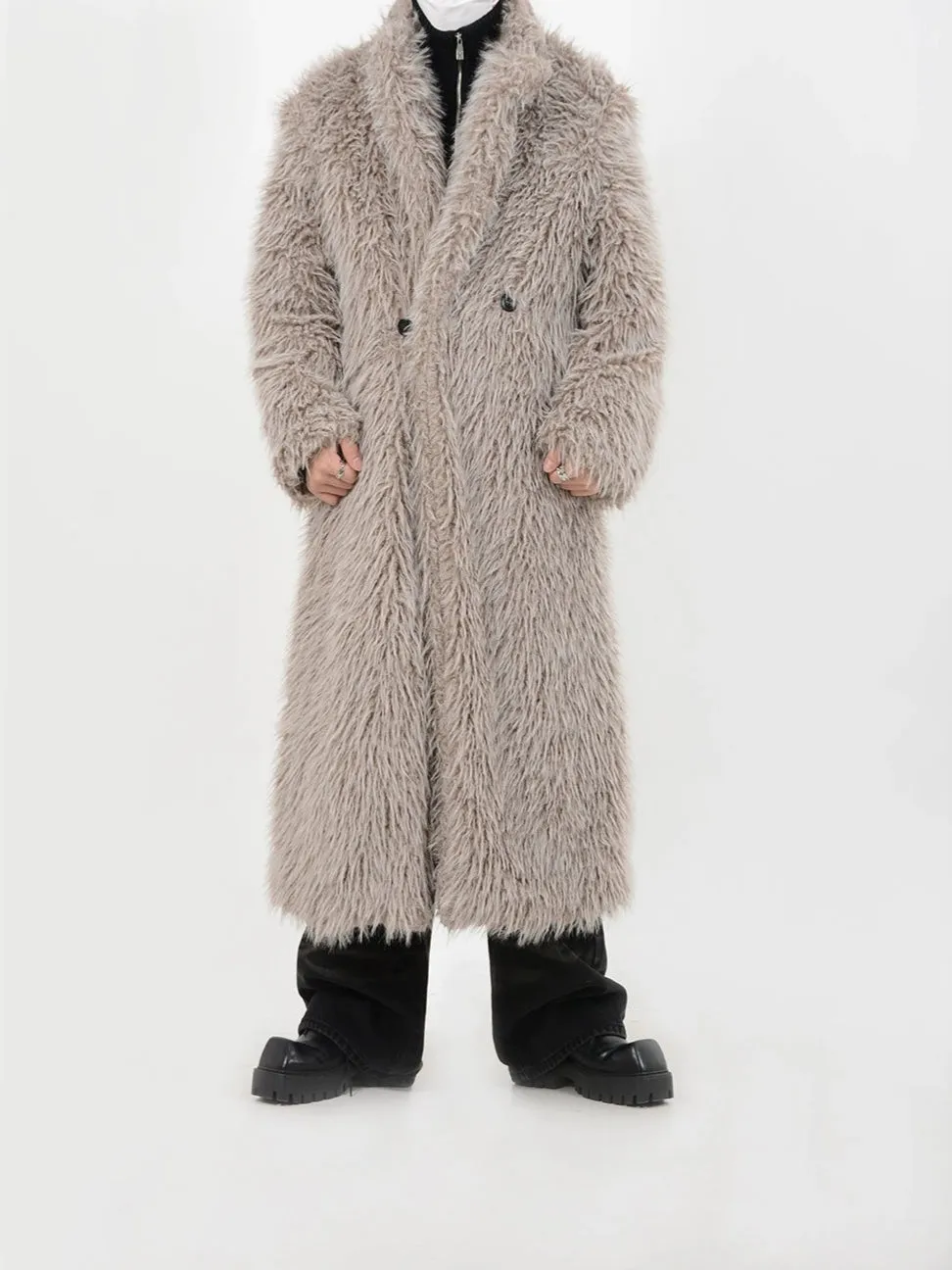 Double Breasted Faux Fur Longline Coat
