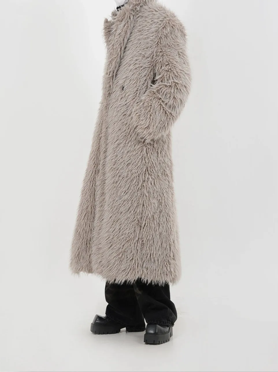 Double Breasted Faux Fur Longline Coat