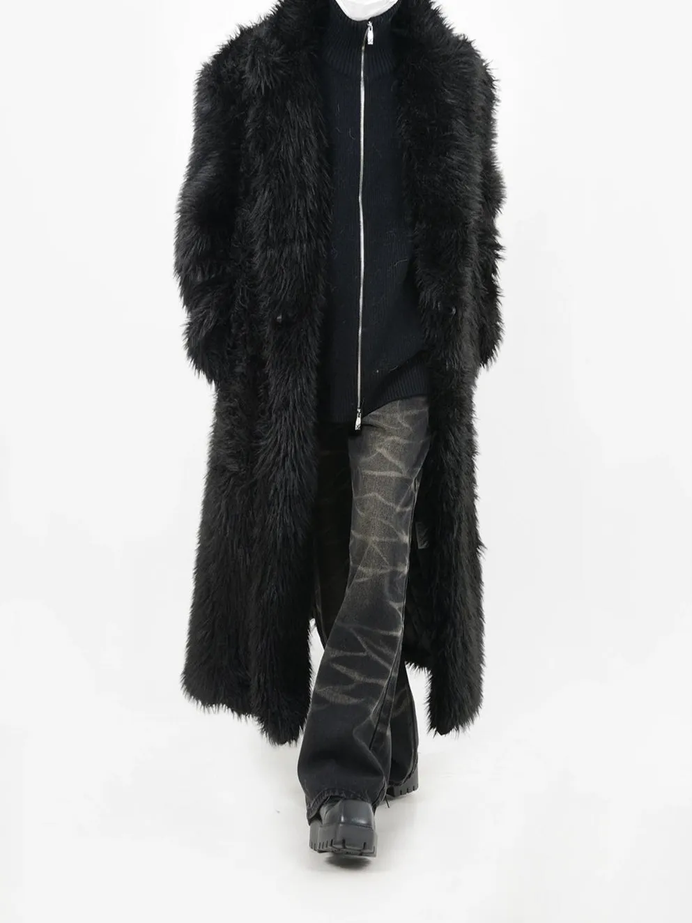 Double Breasted Faux Fur Longline Coat
