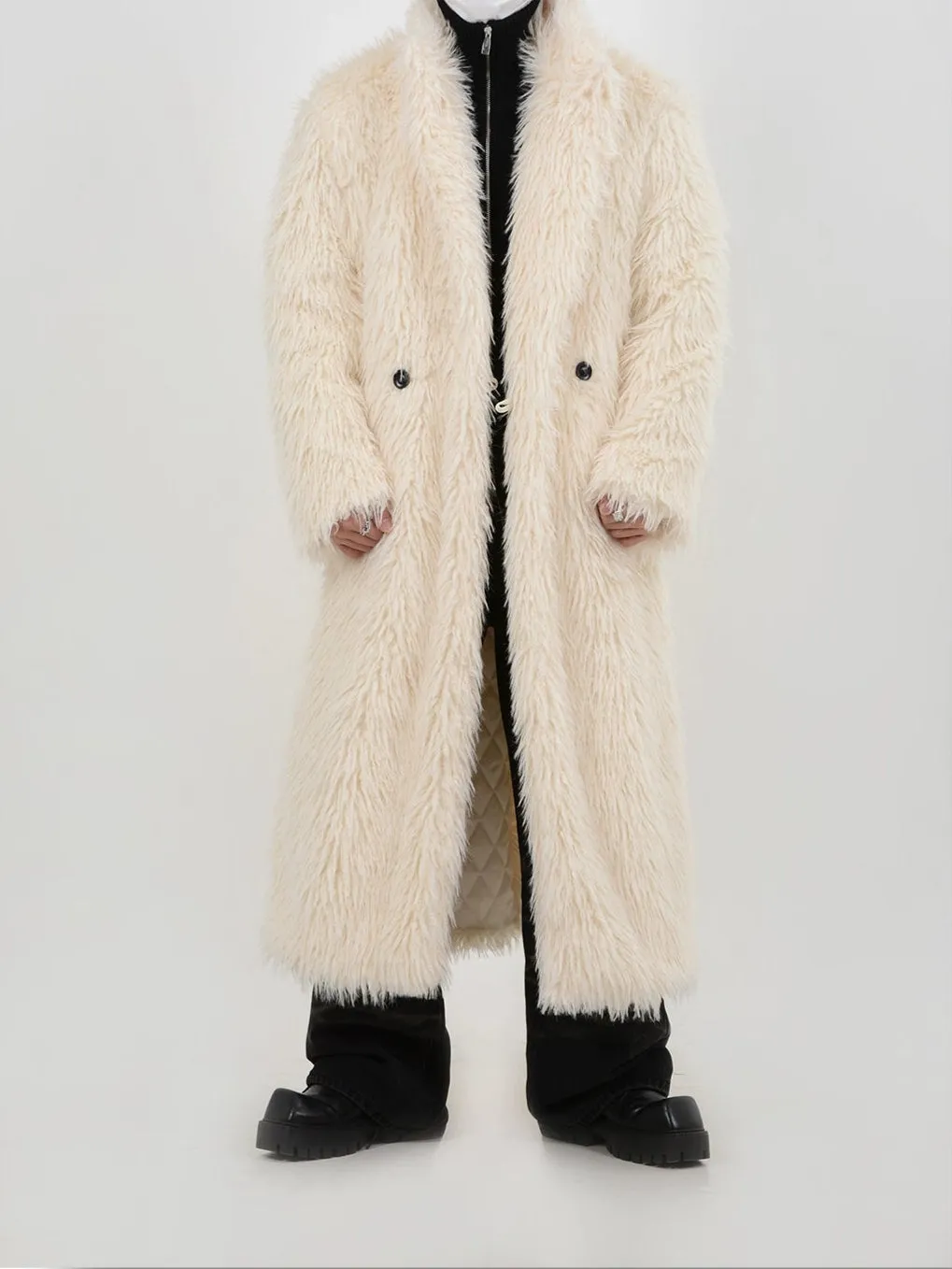 Double Breasted Faux Fur Longline Coat