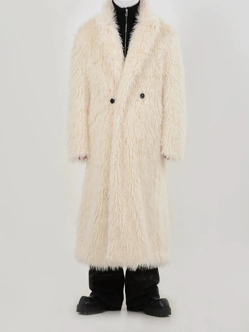 Double Breasted Faux Fur Longline Coat