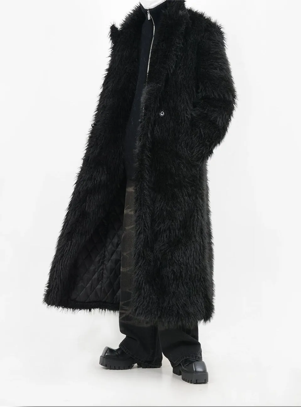 Double Breasted Faux Fur Longline Coat
