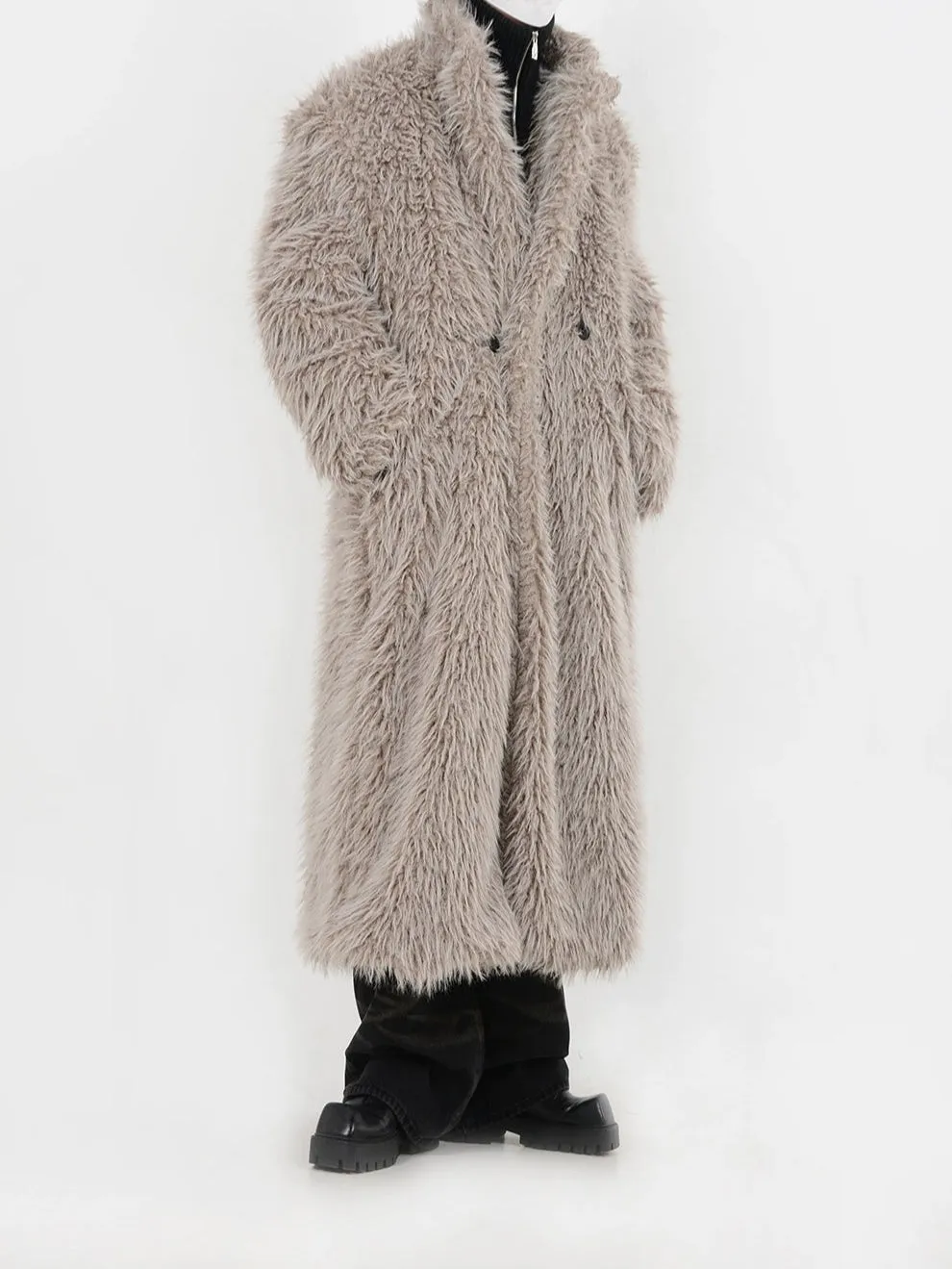 Double Breasted Faux Fur Longline Coat