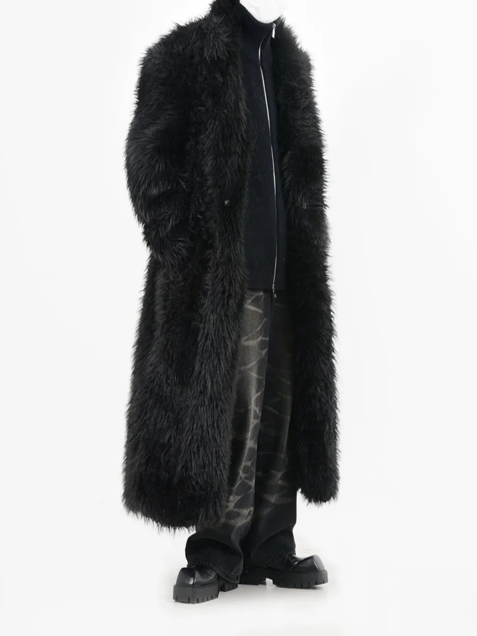 Double Breasted Faux Fur Longline Coat