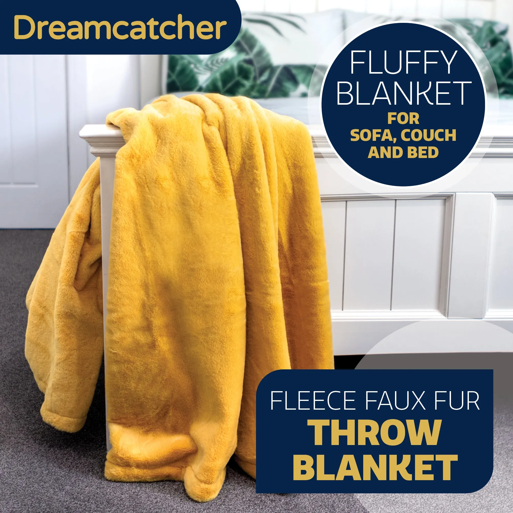 Dreamcatcher Faux Fur Throw Blanket 160 x 130 cm Soft Fleece Blanket - Gold
