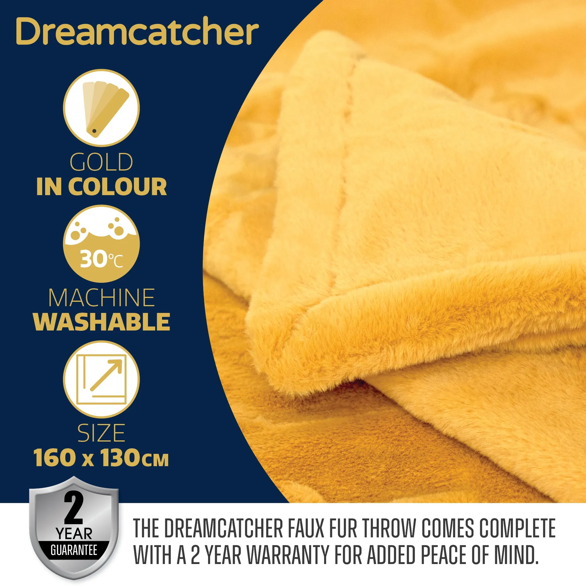 Dreamcatcher Faux Fur Throw Blanket 160 x 130 cm Soft Fleece Blanket - Gold