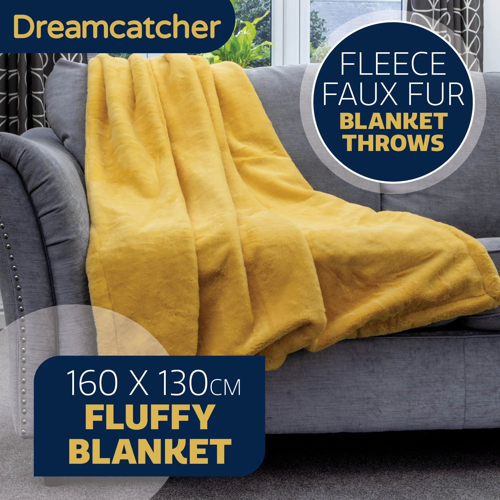 Dreamcatcher Faux Fur Throw Blanket 160 x 130 cm Soft Fleece Blanket - Gold