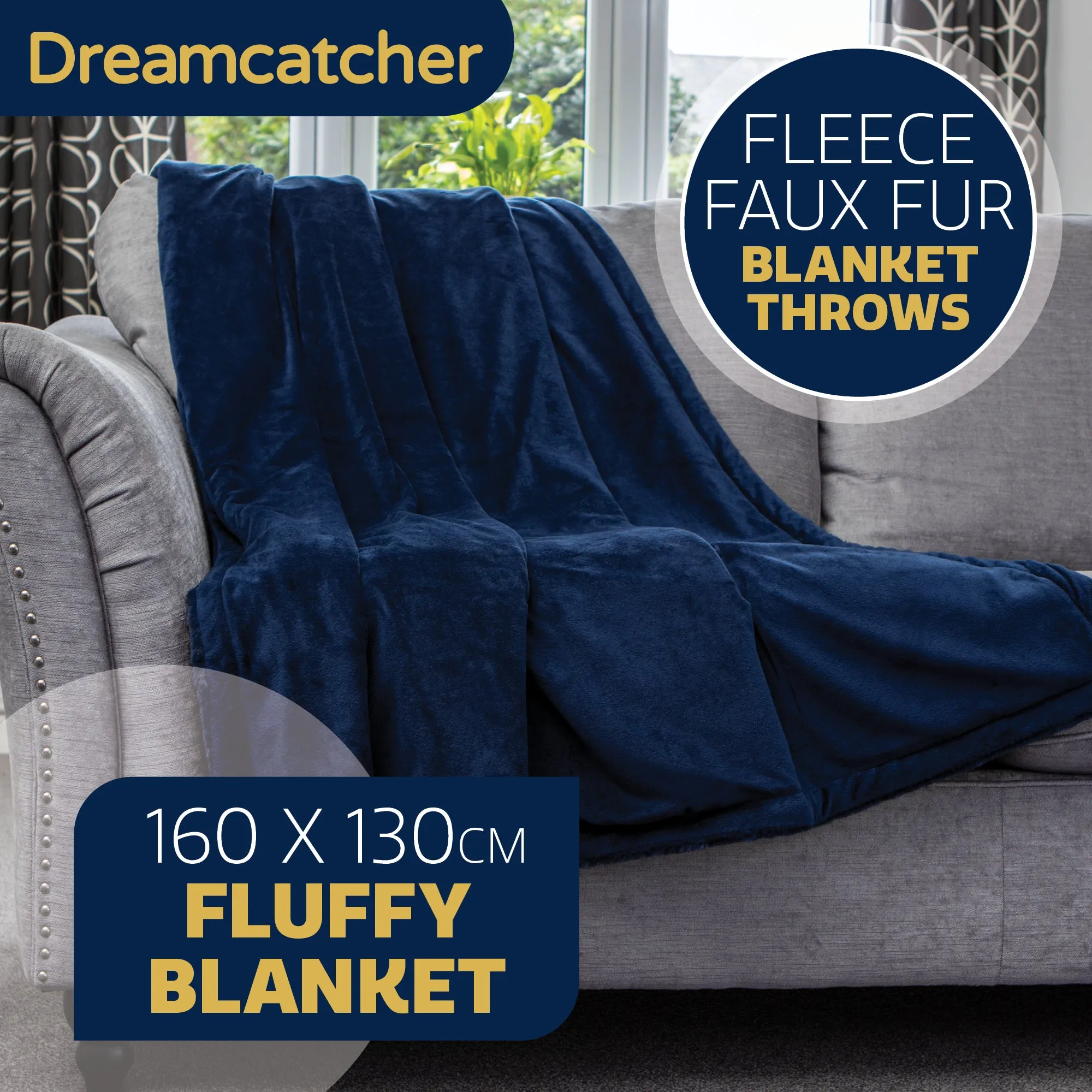 Dreamcatcher Faux Fur Throw Blanket 160 x 130 cm Soft Fleece Blanket - Navy Blue