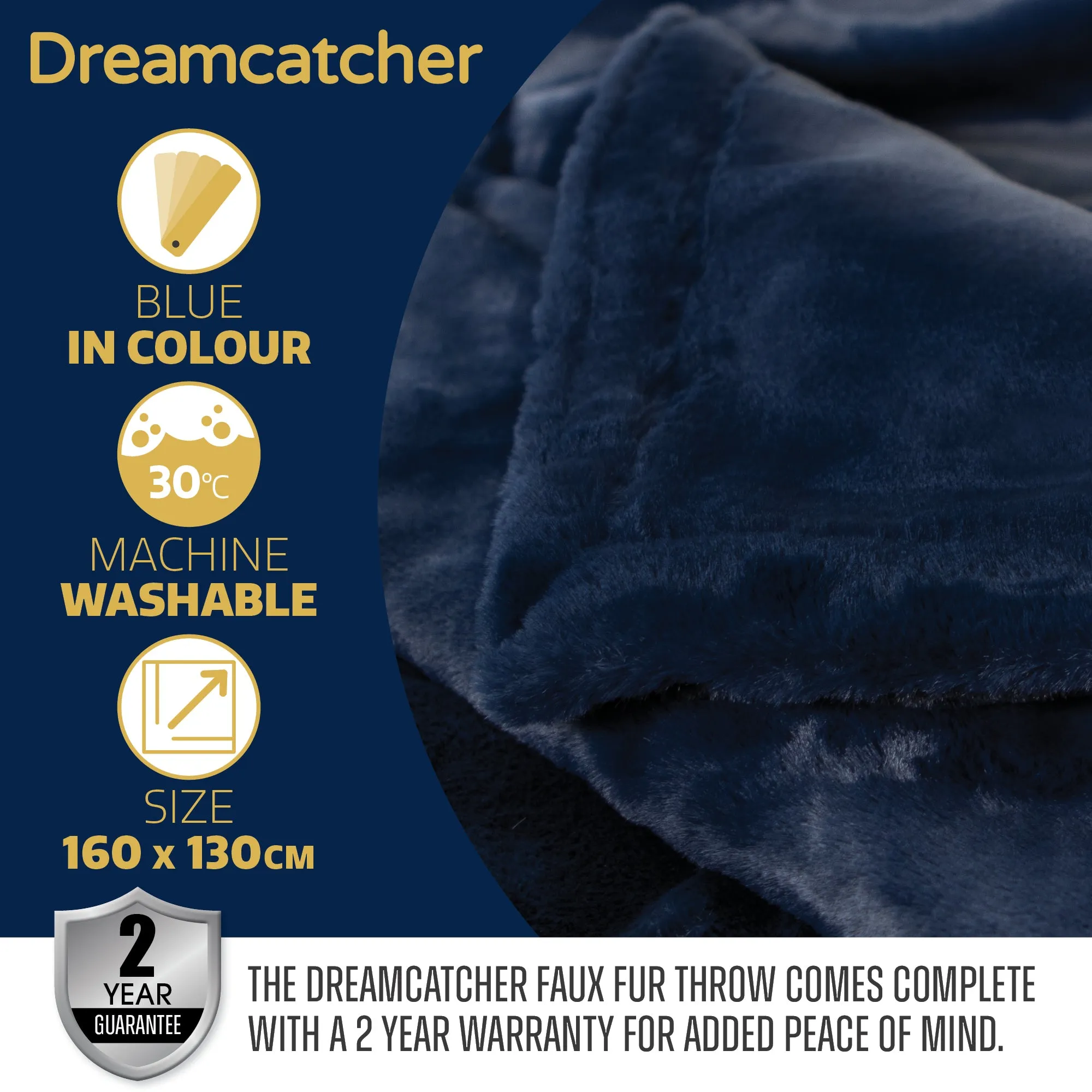 Dreamcatcher Faux Fur Throw Blanket 160 x 130 cm Soft Fleece Blanket - Navy Blue
