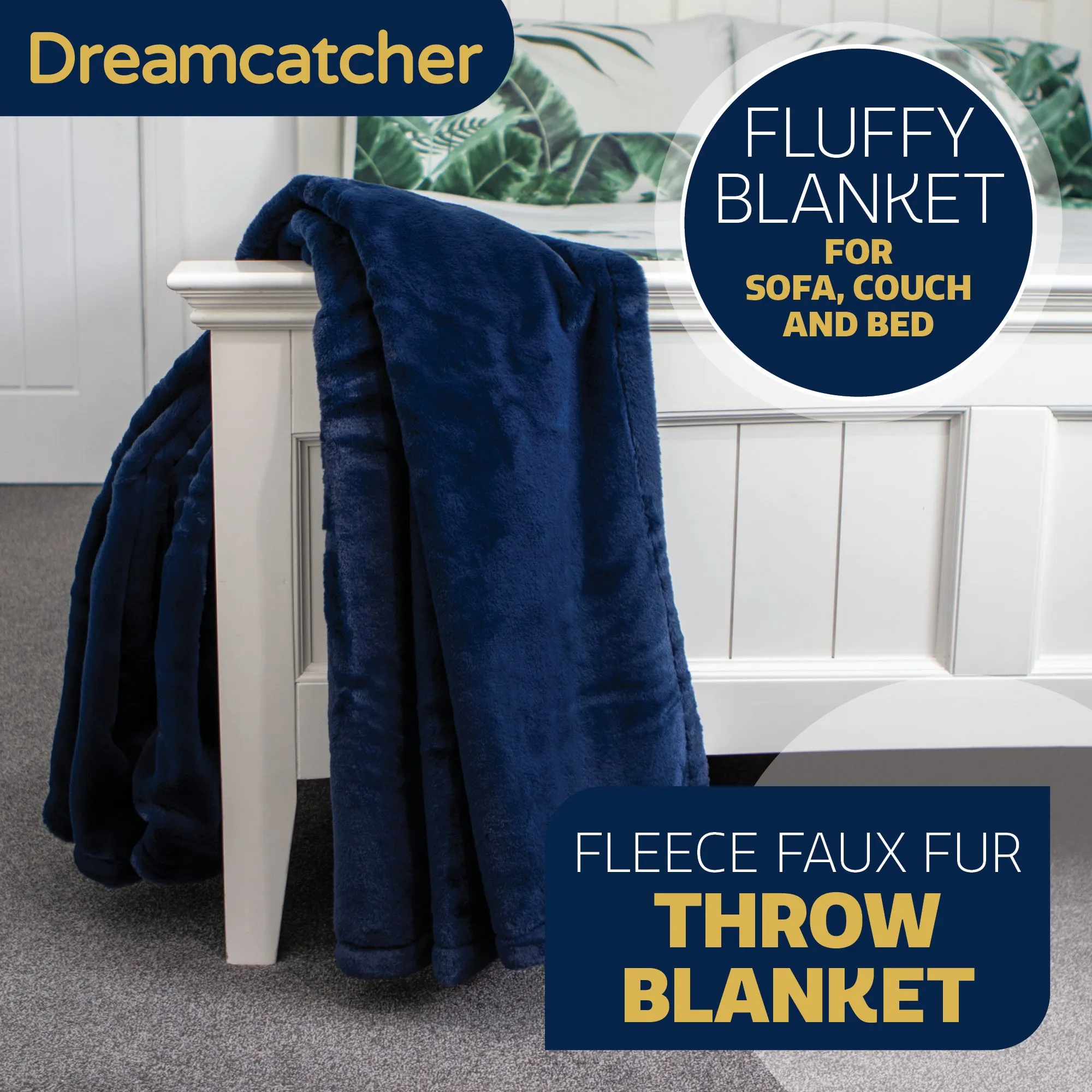 Dreamcatcher Faux Fur Throw Blanket 160 x 130 cm Soft Fleece Blanket - Navy Blue