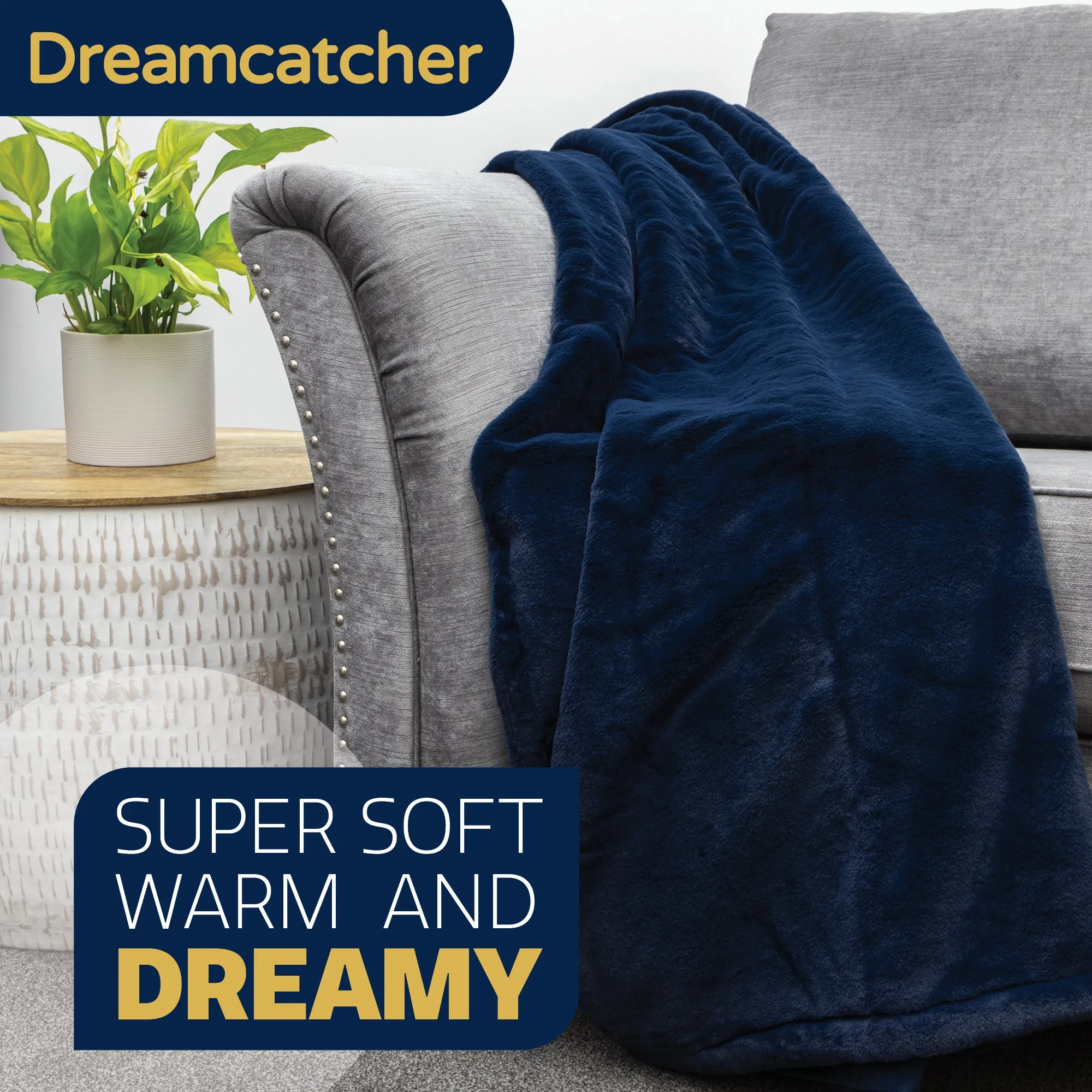 Dreamcatcher Faux Fur Throw Blanket 160 x 130 cm Soft Fleece Blanket - Navy Blue