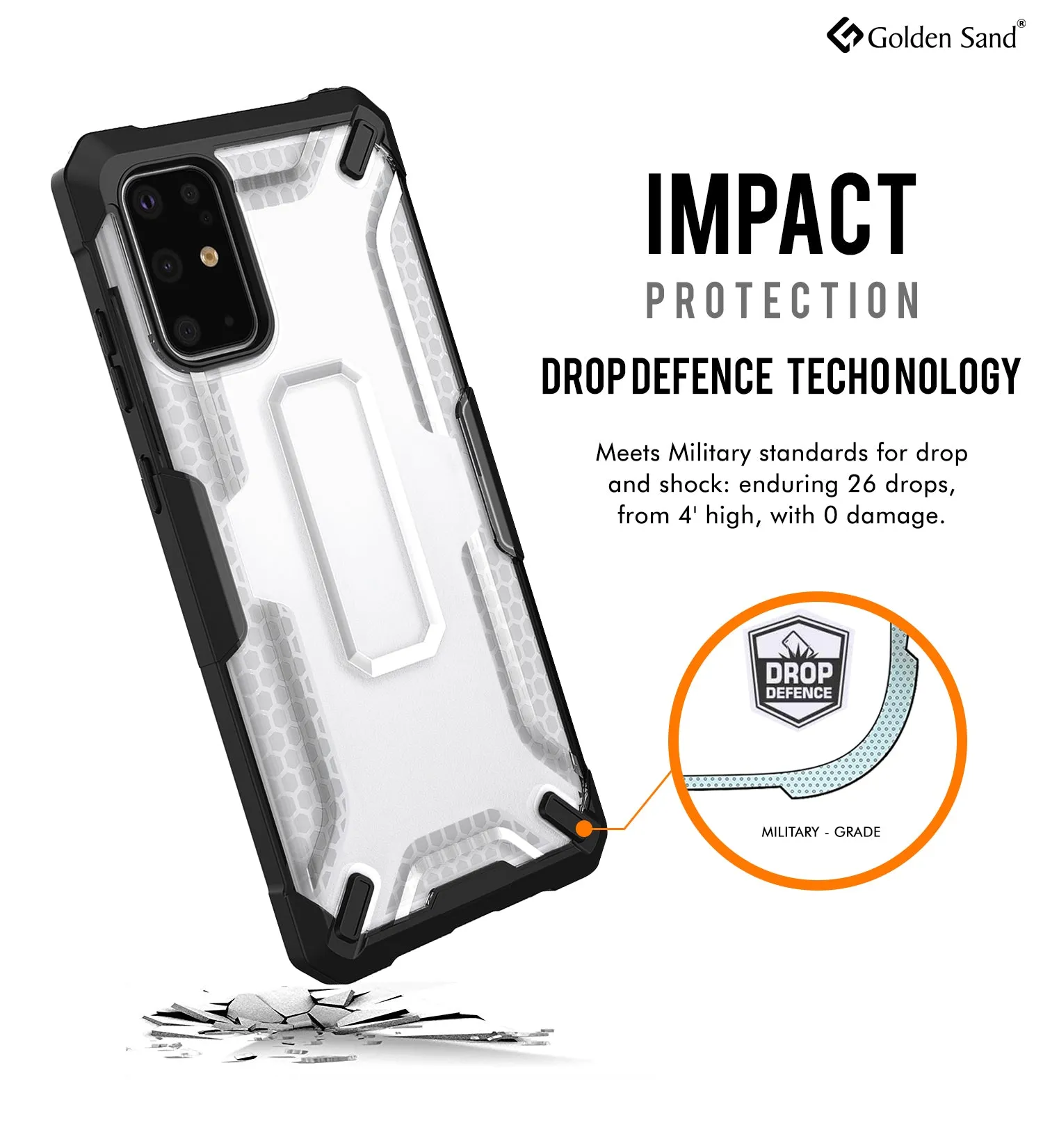 Drop Defense Pro Series Translucent Bumper Back Cover for Samsung Galaxy S20 Plus 6.7 inch, Ice White