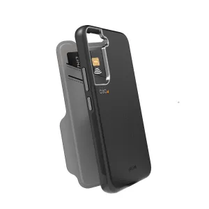 EFM Monaco Leather Wallet Case Armour with D3O 5G Signal Plus - For Samsung Galaxy S22  (6.6) - Black/Space Grey
