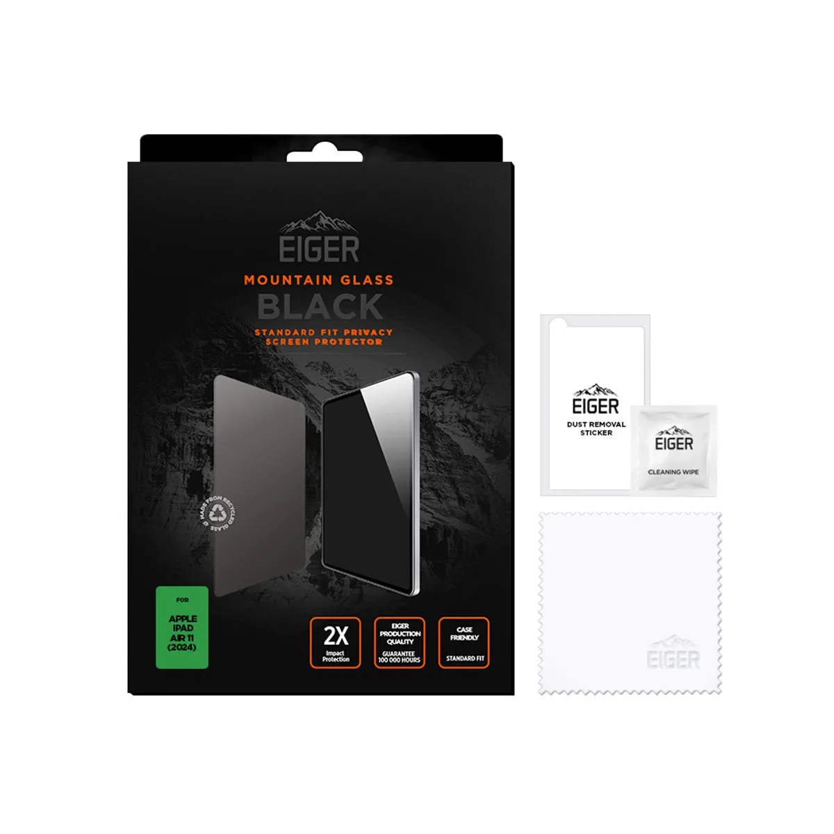 Eiger - iPad Air 13" (2024) Mountain Black Privacy 2.5D Armored Glass Screen Protector Case Friendly (EGMSP00265)