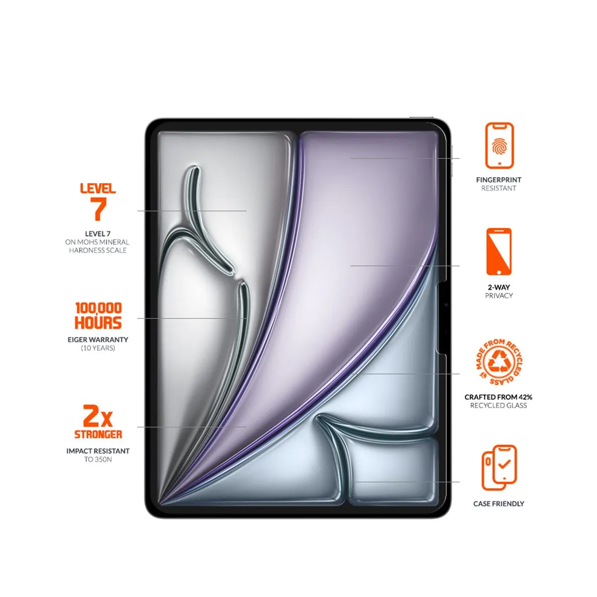Eiger - iPad Air 13" (2024) Mountain Black Privacy 2.5D Armored Glass Screen Protector Case Friendly (EGMSP00265)