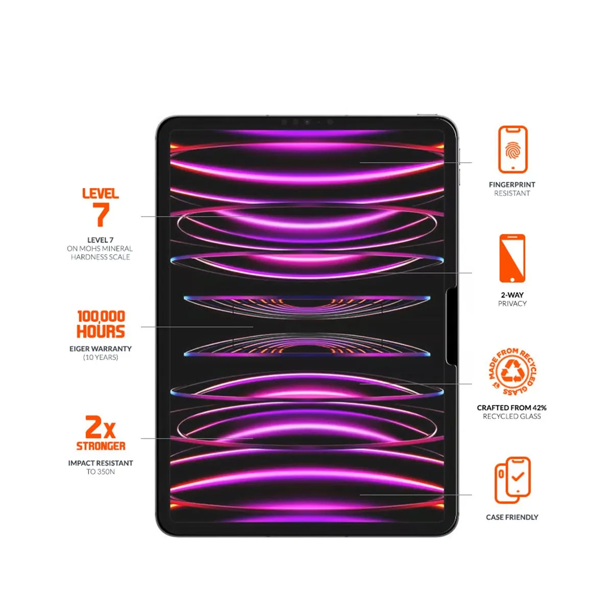 Eiger - iPad Pro 11" (2024) Mountain Black Privacy 2.5D Armored Glass Screen Protector Case Friendly (EGMSP00263)