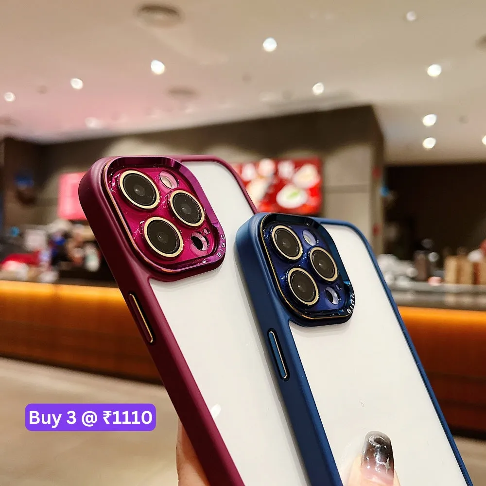 Electroplating Transparent Camera Lens Protective Phone Case - iPhone 15 Plus