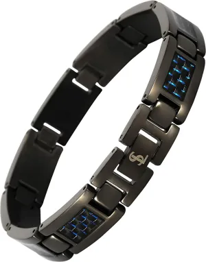 Elegant Surgical Grade Steel Men's Carbon Fiber Bracelet (Gunmetal Bracelet - Blue Carbon Fiber)
