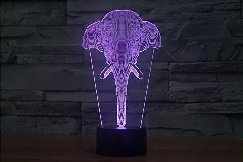 Elephant Head Hologram LED Night Light Lamp - Color Changing