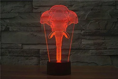 Elephant Head Hologram LED Night Light Lamp - Color Changing
