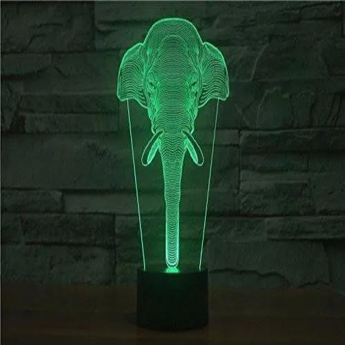 Elephant Head Hologram LED Night Light Lamp - Color Changing