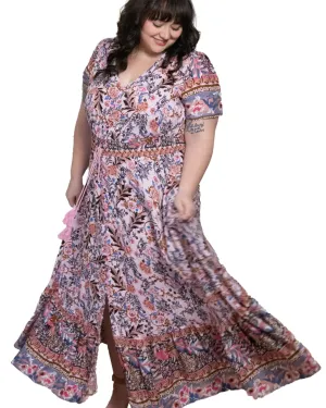 Elise Maxi Dress Bohemian Floral Print Pink | Pink