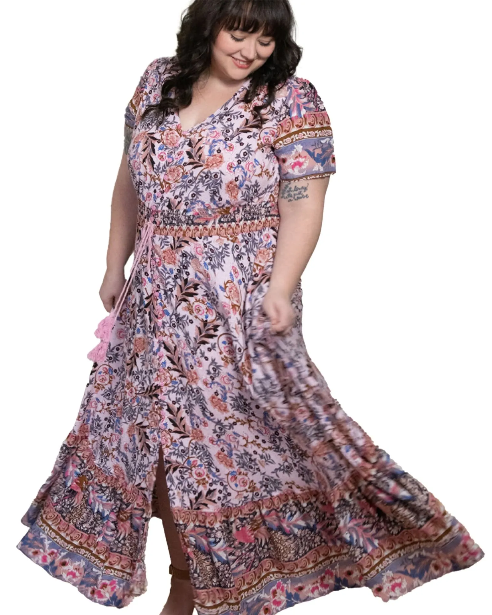 Elise Maxi Dress Bohemian Floral Print Pink | Pink