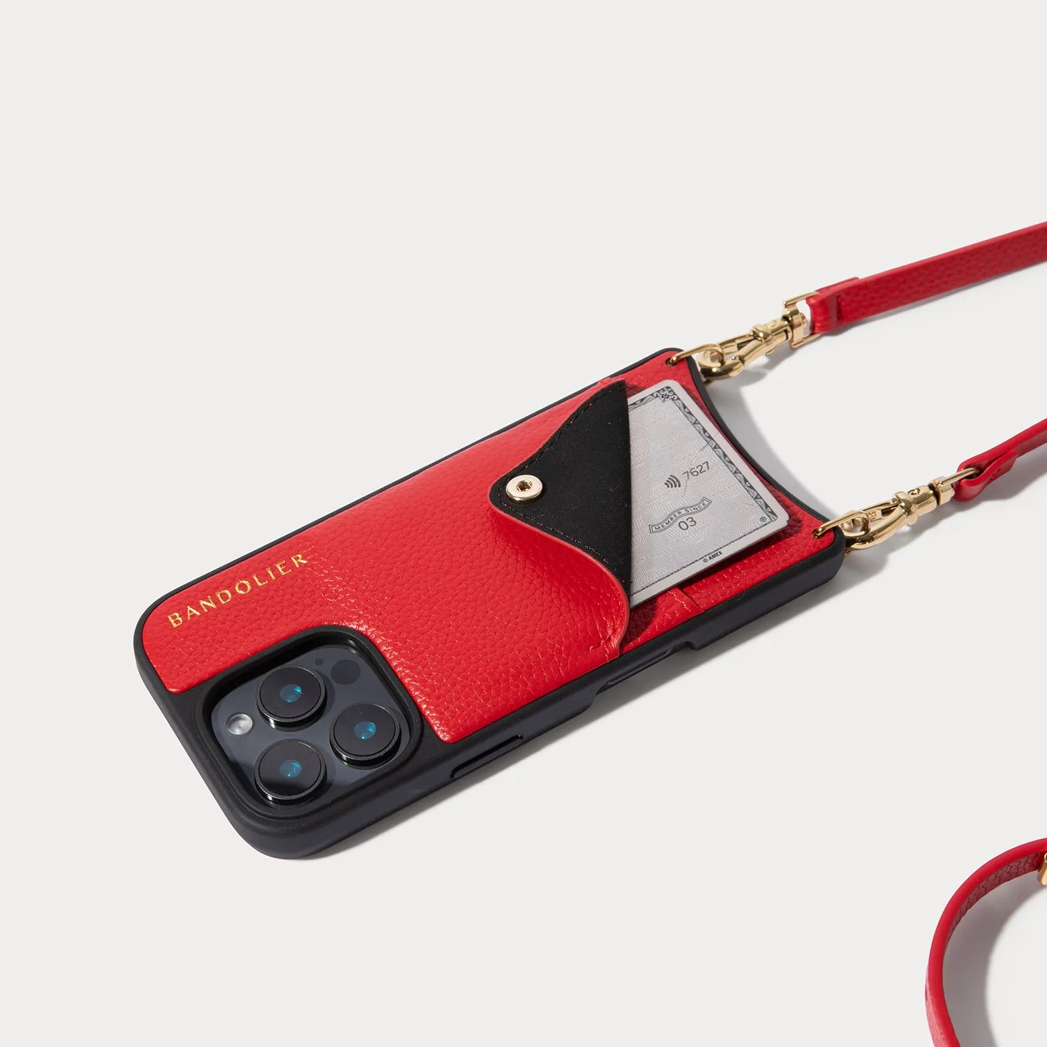 Emma Pebble Leather Crossbody Bandolier - Red/Gold