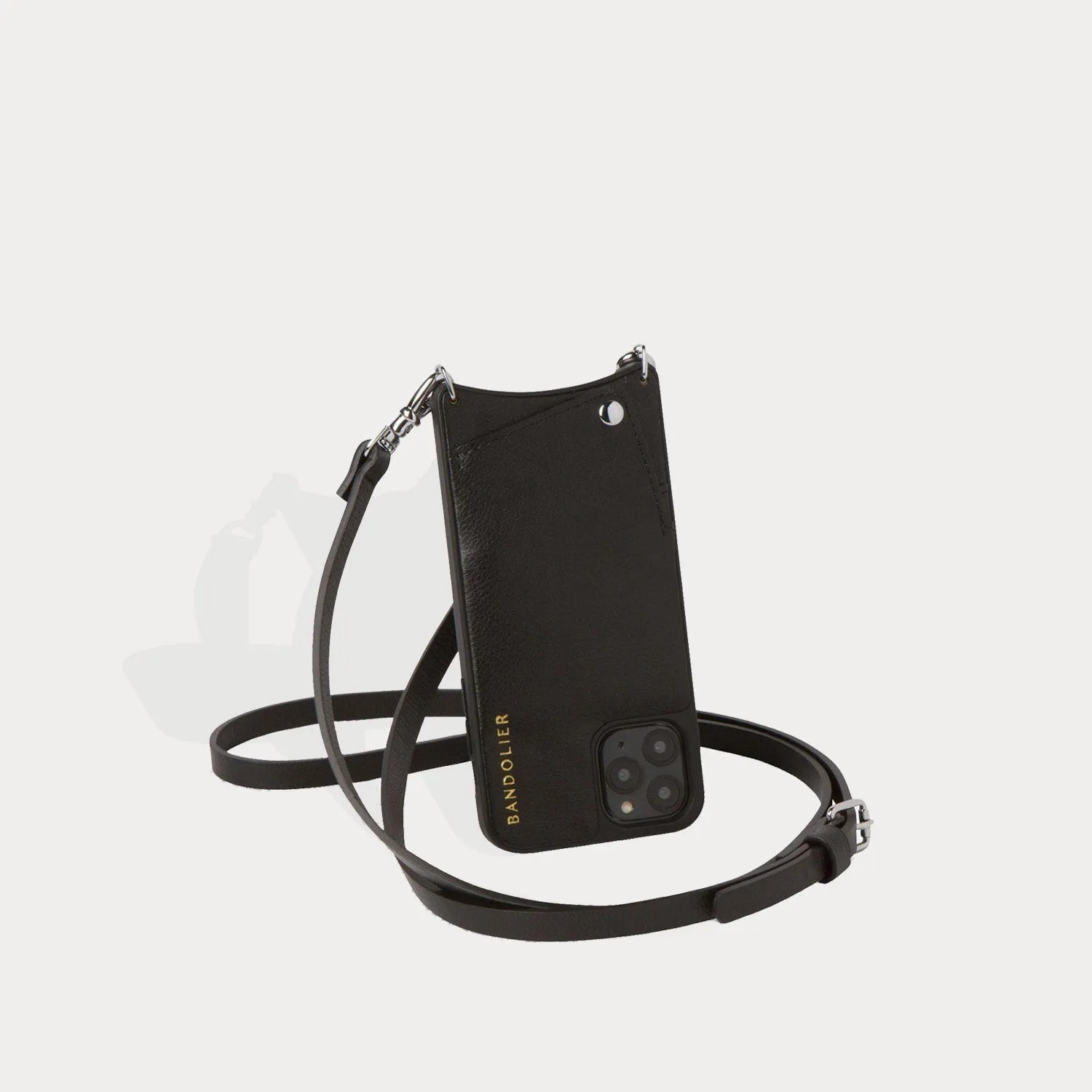 Emma Vegan Leather Crossbody Bandolier - Vegan Black/Silver