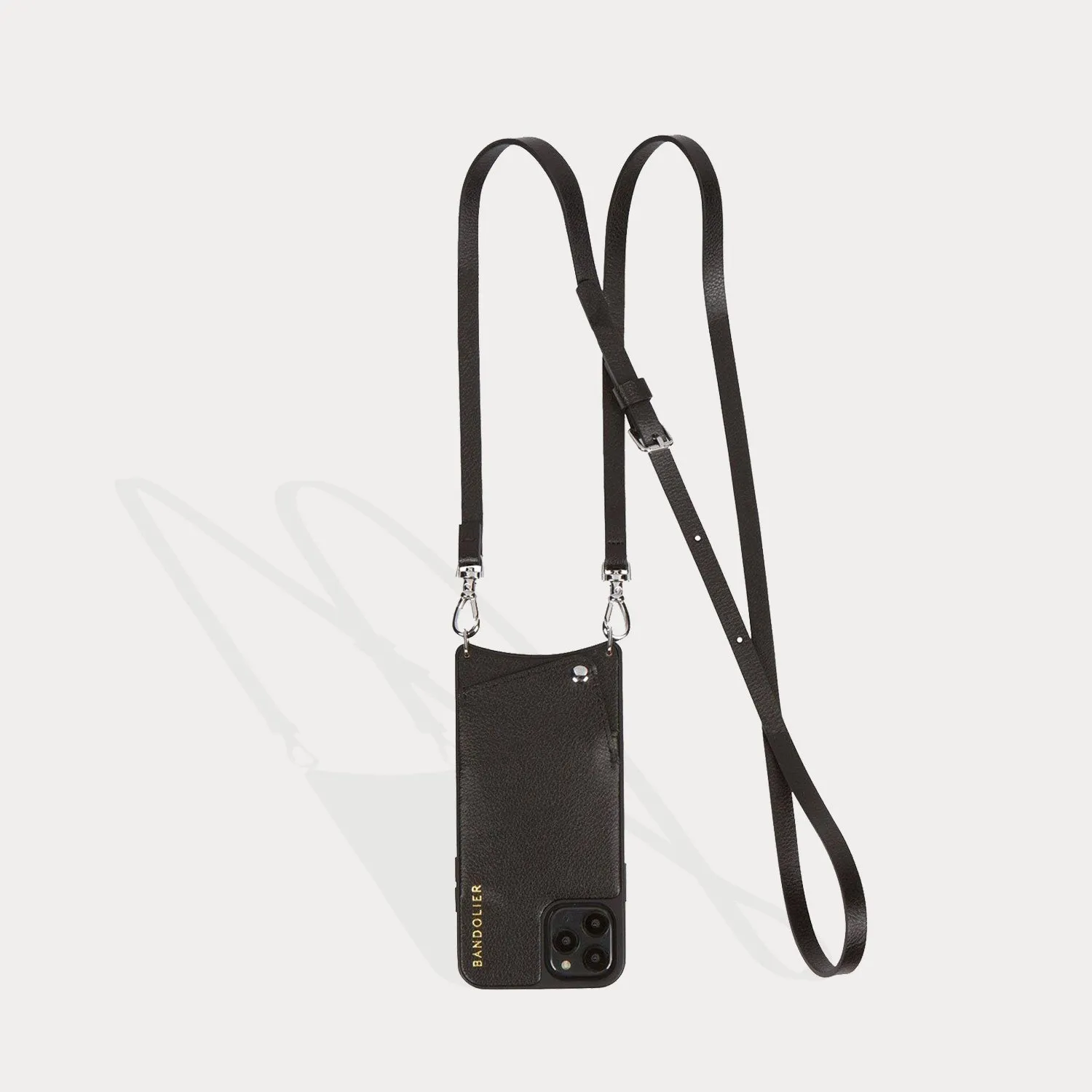Emma Vegan Leather Crossbody Bandolier - Vegan Black/Silver