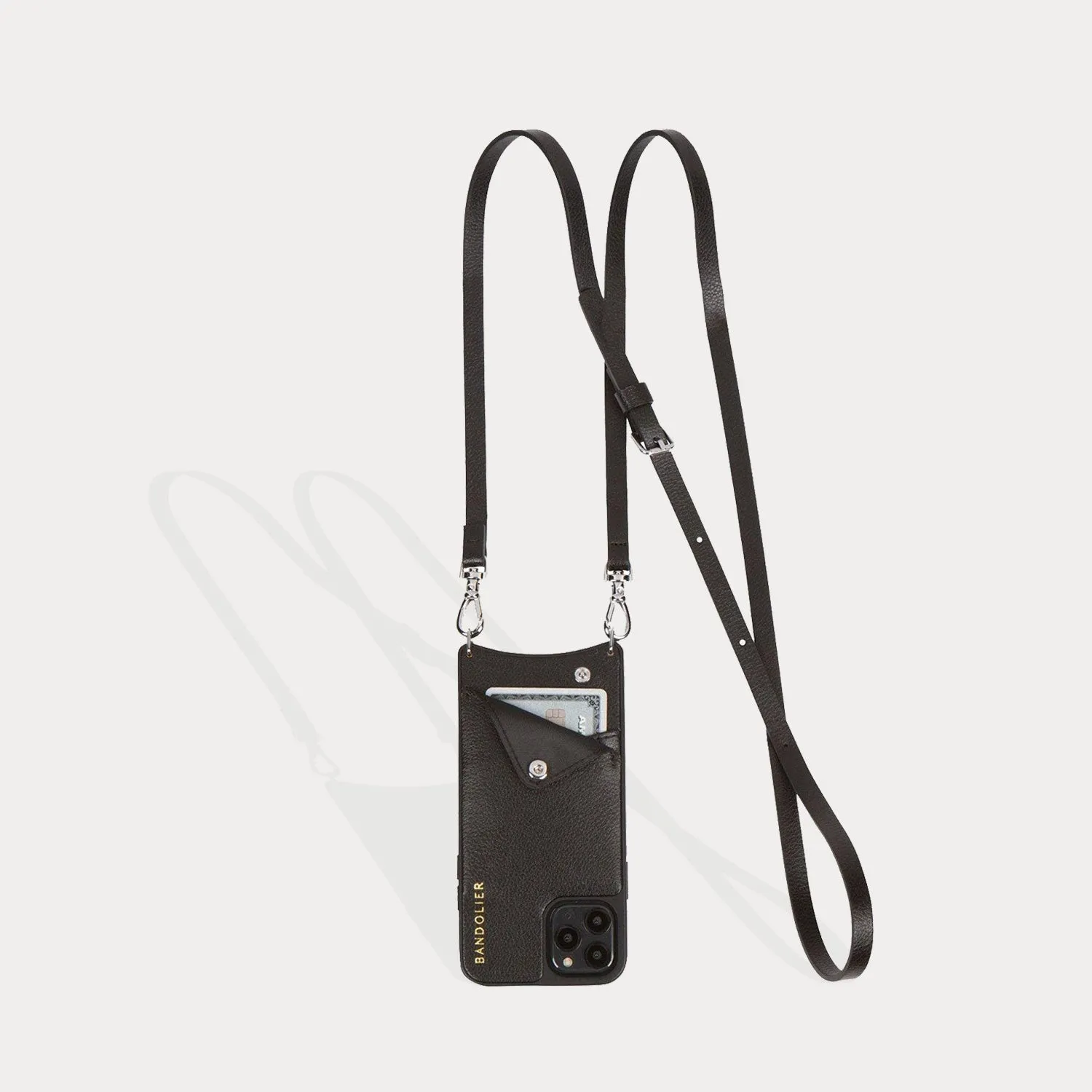 Emma Vegan Leather Crossbody Bandolier - Vegan Black/Silver