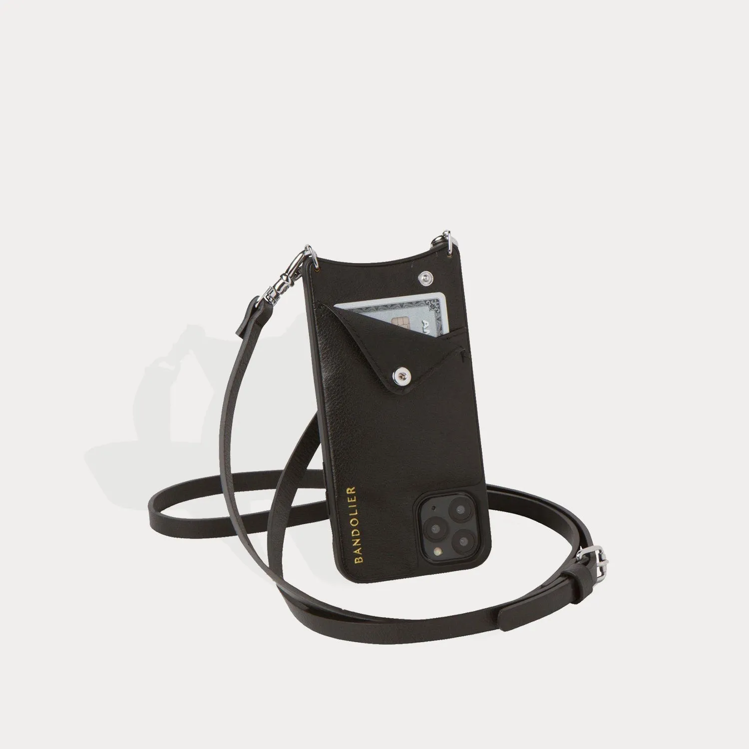 Emma Vegan Leather Crossbody Bandolier - Vegan Black/Silver
