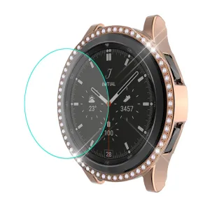 ENKAY Samsung Galaxy Watch 4 Classic (46mm) rhinestone cover   tempered glass screen protector - Rose Gold